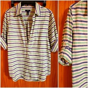 Linen tunic, half button, size Medium